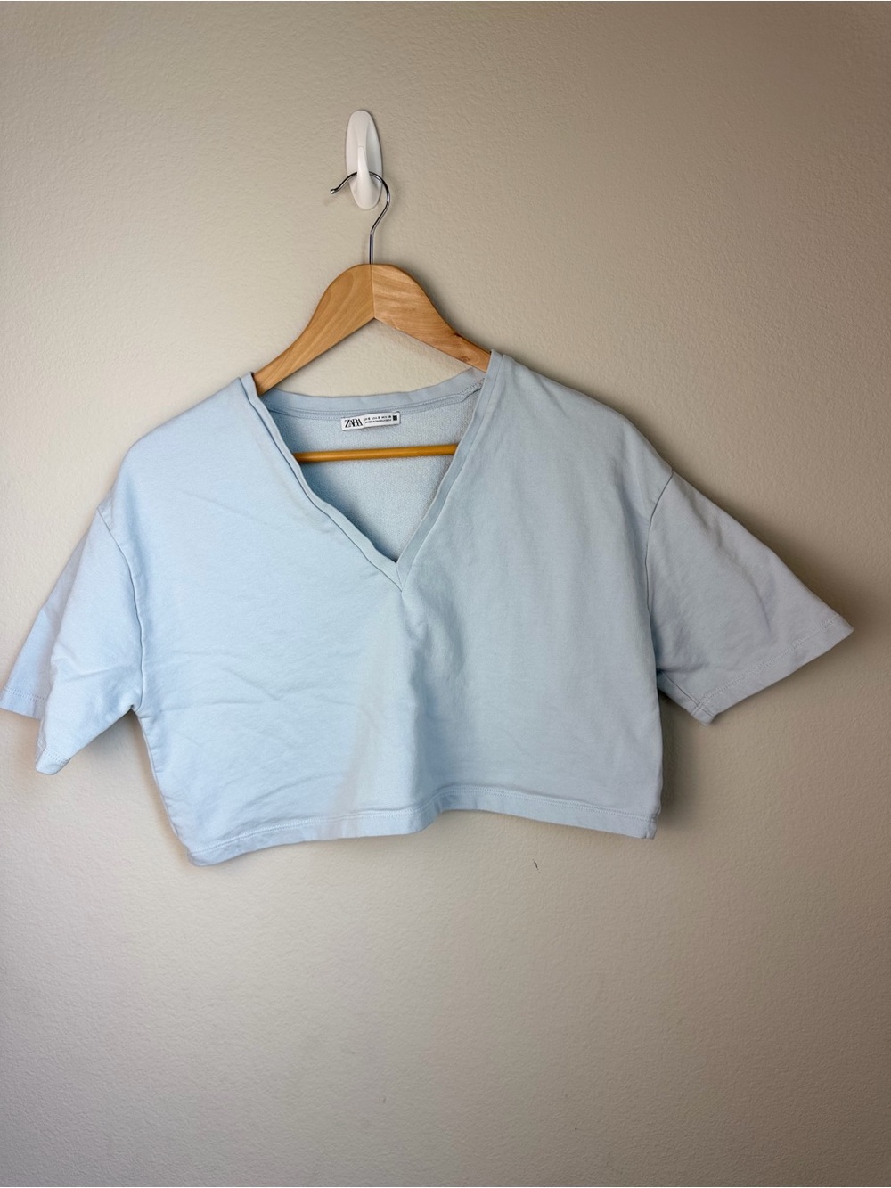 Zara Light Blue Cropped V-Neck Tee